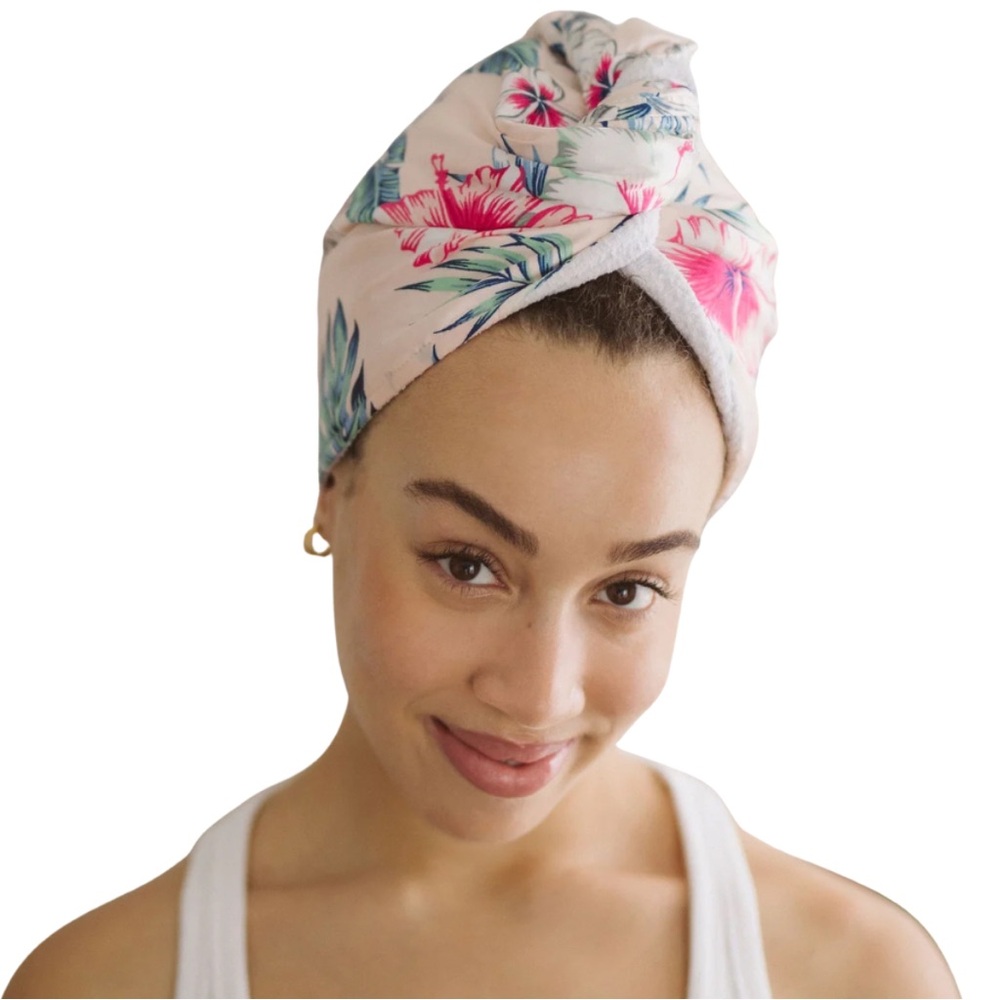 NEW Swoon Beauty Reversible Microfiber & Satin Hair Towel Wrap Pink Floral